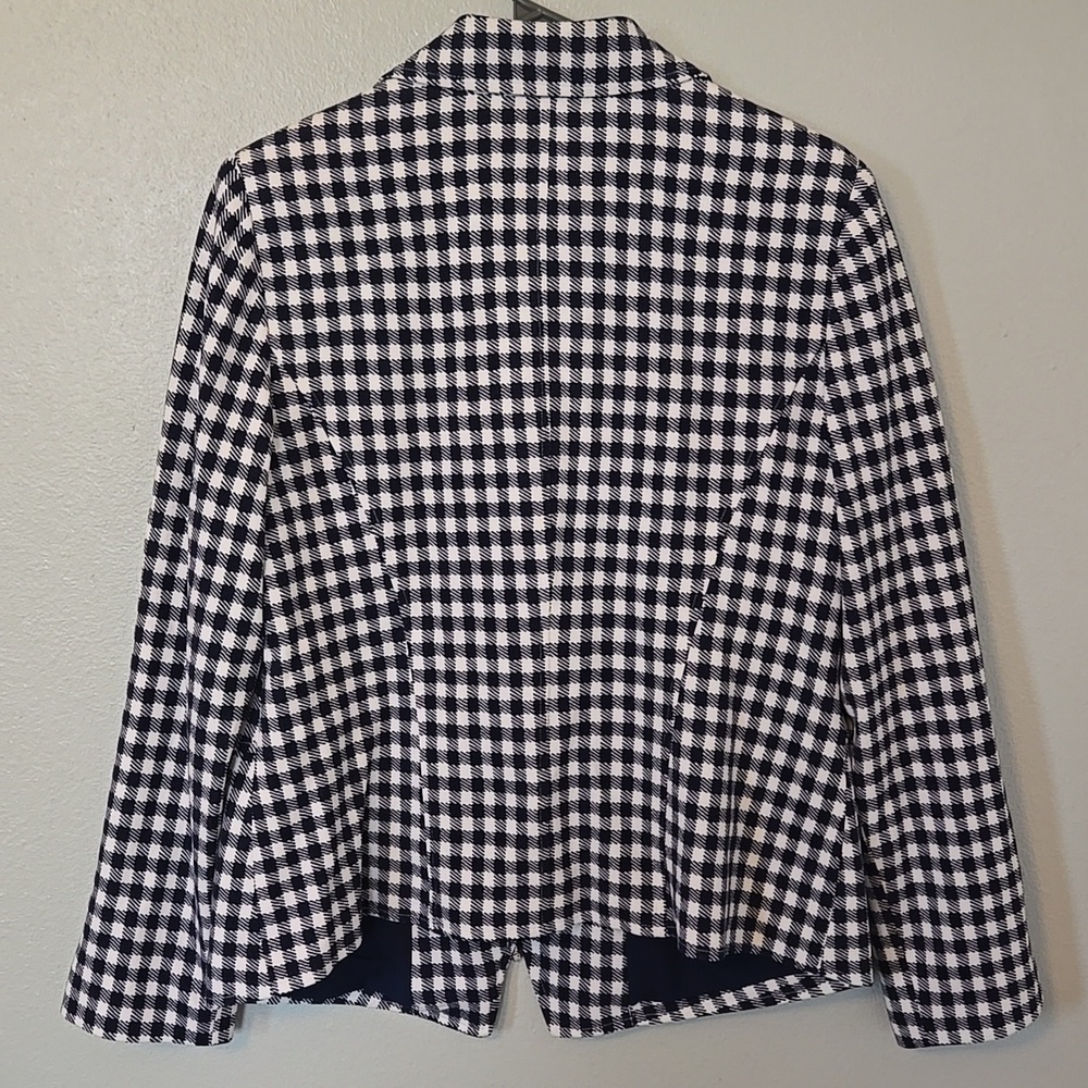Chico's |  Blue Gingham Moto Jacket Asymmetrical Zip Jacket Size 1 Medium - Picture 4 of 11
